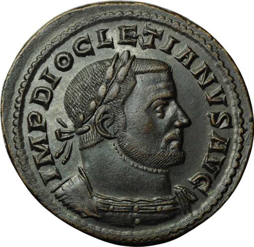 Монета Фоллис 303-305 Диоклетиан Гений с рогом изобилия S-F PTR Римская Империя