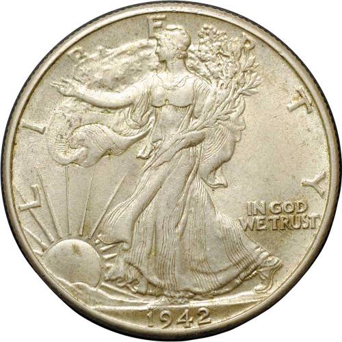 Монета 50 центов (1/2 доллара) 1942 Шагающая свобода США