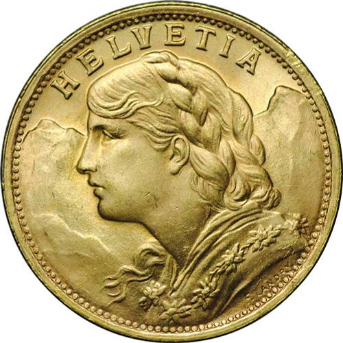 Монета 20 франков 1947 B Швейцария