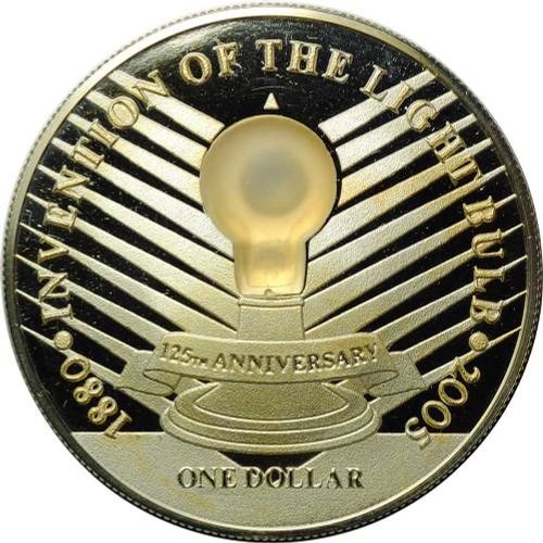 Монета 1 доллар 2005 Томас Эдисон лампочка Ниуэ