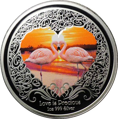 Монета 2 доллара 2011 Любовь драгоценна Фламинго Ниуэ