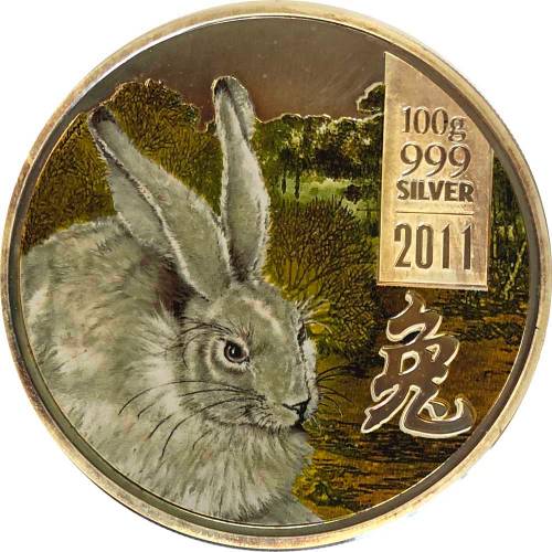 Монета 10 долларов 2011 Кролик Острова Кука