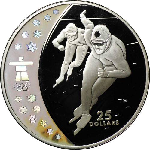 Монета 25 долларов 2009 Конькобежный спорт Олимпиада Ванкувер 2010 Канада