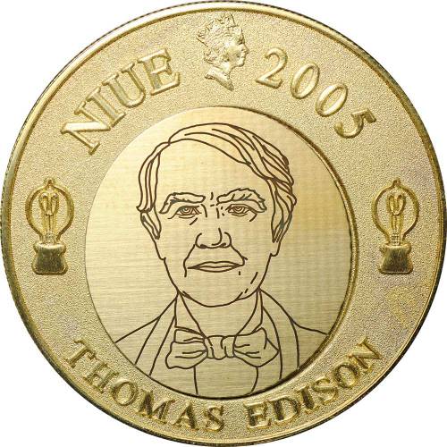 Монета 1 доллар 2005 Томас Эдисон лампочка Ниуэ