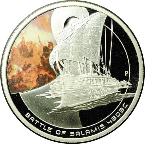 Монета 1 доллар 2010 Великие морские сражения - Саламинское (Саламс) Острова Кука