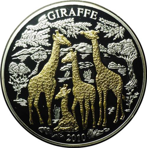 Монета 1000 франков 2010 Жираф Руанда