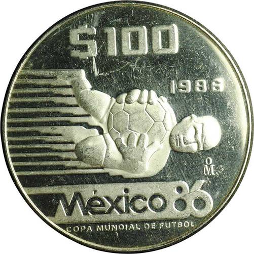 Монета 100 песо 1986 Чемпионат мира по футболу Мехико - Вратарь Мексика