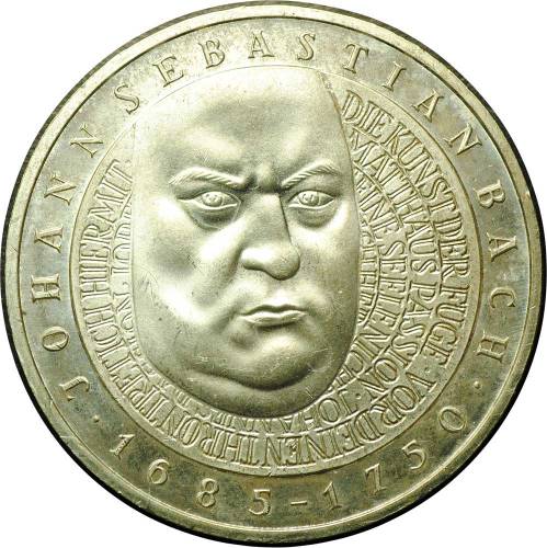 Монета 10 марок 2000 F Иоганн Себастьян Бах 250 лет со дня смерти Германия