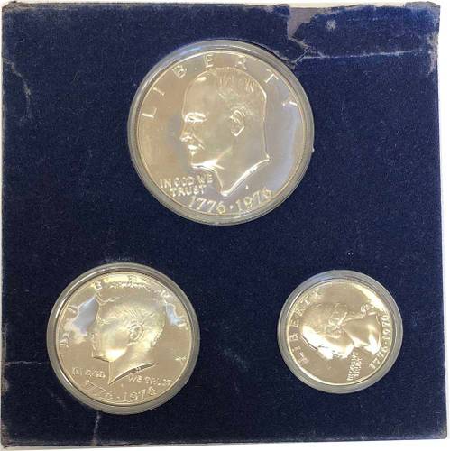 Набор монет 1/4, 1/2, 1 доллар 1976 S серебро 200 лет Независимости США
