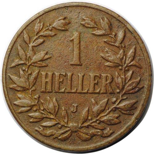 Монета 1 геллер 1908 J Германская Восточная Африка