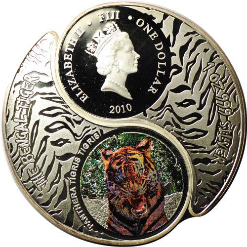 Набор монет 1 доллар 2010 Сибирский и Бенгальский тигры Инь-Янь Фиджи