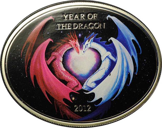 Монета 1 доллар 2012 Год дракона - синий и красный Ниуэ