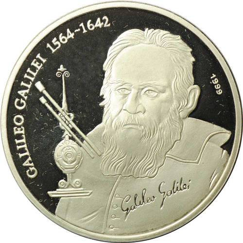 Монета 1000 франков 1999 Галилео Галилей Республика Чад