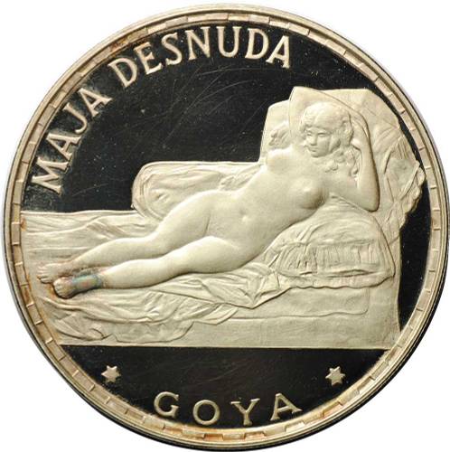 Монета 100 песет 1970 Франсиско Гойя Махa обнажённая Гвинея