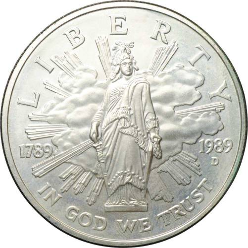 Монета 1 доллар 1989 D 200 лет Конгрессу США