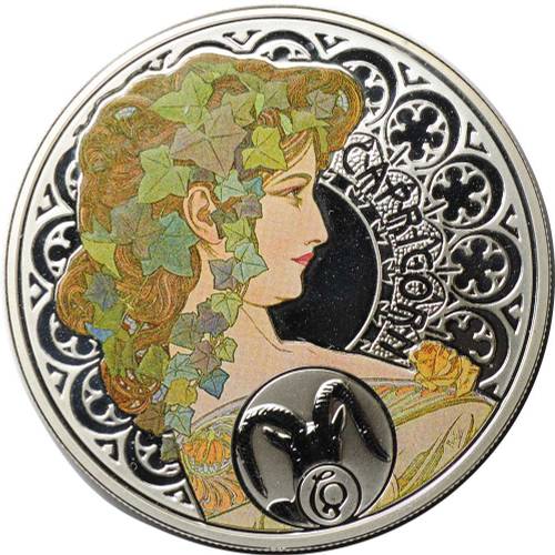 Монета 1 доллар 2010 Альфонс Муха Знаки Зодиака - Козерог Ниуэ