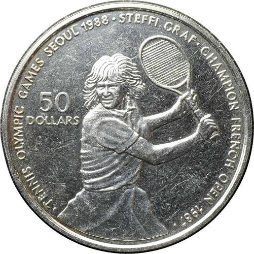 Монета 50 долларов 1987 Олимпиада Сеул 1988 Теннис - Штефи Графт Ниуэ