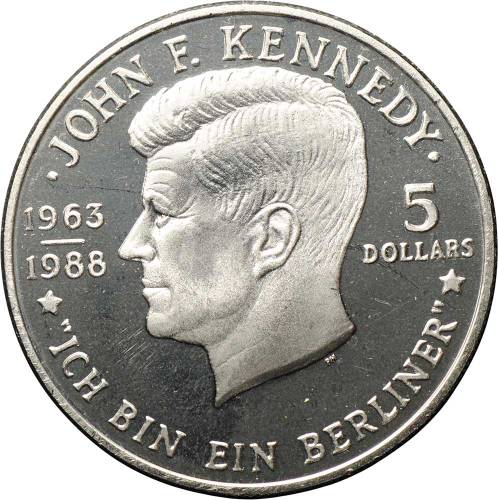 Монета 5 долларов 1988 Джонн Кеннеди 25 лет со дня смерти Ниуэ