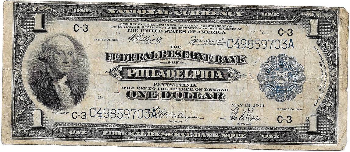 Банкнота 1 доллар 1918 Филадельфия США