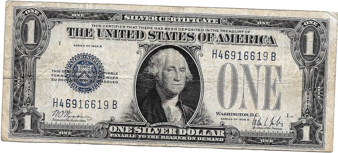 Банкнота 1 доллар 1928 Cеребряный сертификат, синяя печать США