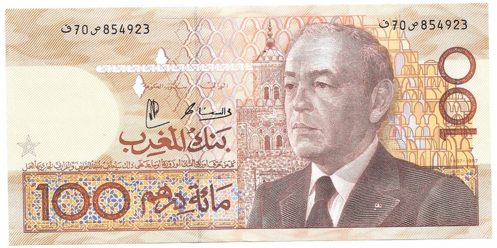 Банкнота 100 дирхам 1987 Марокко