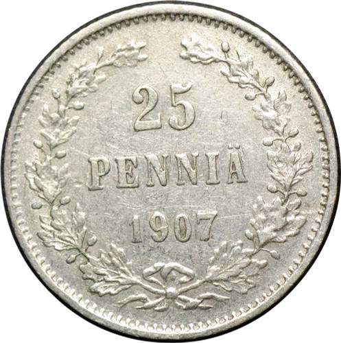 Монета 25 пенни 1907 L Русская Финляндия