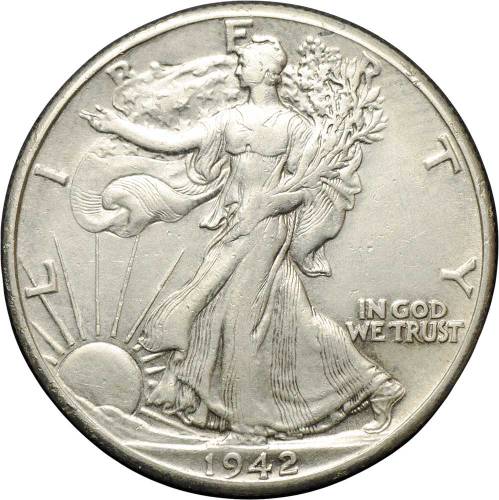 Монета 50 центов (1/2 доллара) 1942 Шагающая свобода США