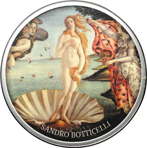 Монета 500 франков 2017 Картина Рождение Венеры Сандро Боттичелли Камерун