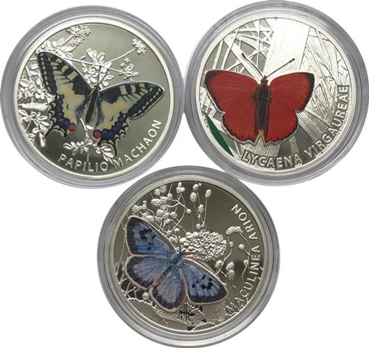 Набор 1 доллар 2010-2011 Бабочки Ниуэ 3 монеты