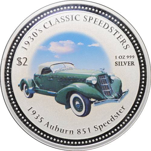 Монета 2 доллара 2006 Классические Спидстеры 1930-х Auburn Speedster 1935 автомобили Острова Кука
