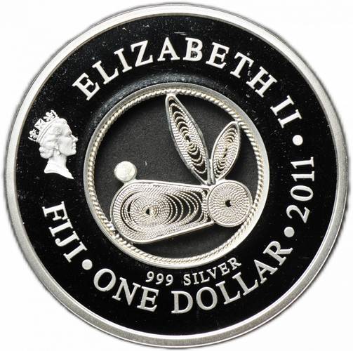 Монета 1 доллар 2011 Год кролика Филигрань Фиджи