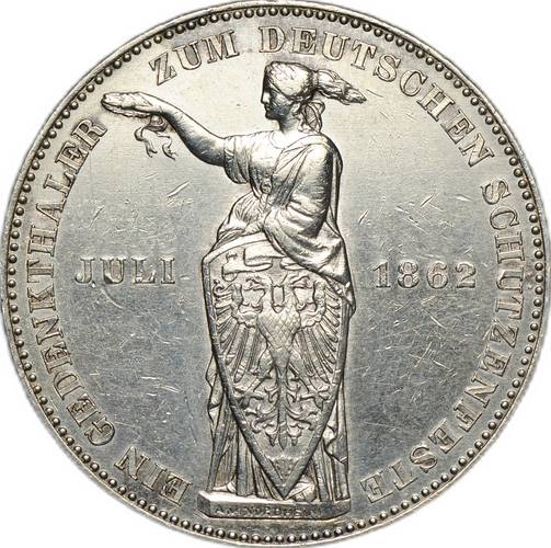 Монета 1 талер 1862 Немецкий фестиваль стрельбы Франкфурт Германия