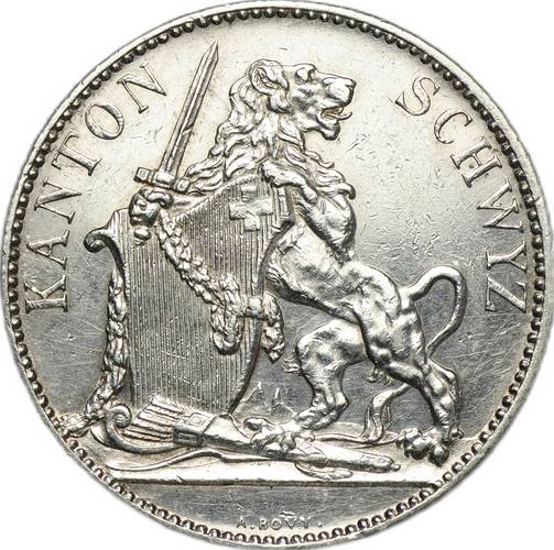 Монета 5 франков 1867 Стрелковый фестиваль в Швице Швейцария