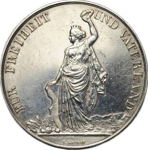 Монета 5 франков 1872 Стрелковый фестиваль в Цюрихе Швейцария