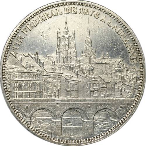 Монета 5 франков 1876 Стрелковый фестиваль в Лозанне Швейцария