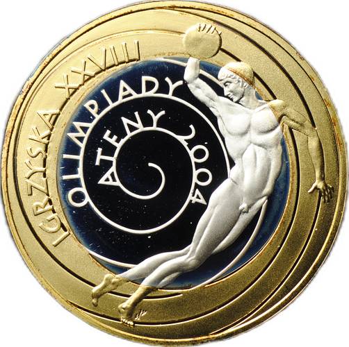 Монета 10 злотых 2004 Олимпиада Афины Дискобол Польша