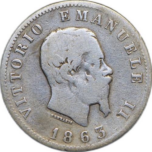 Монета 1 лира 1863 Италия