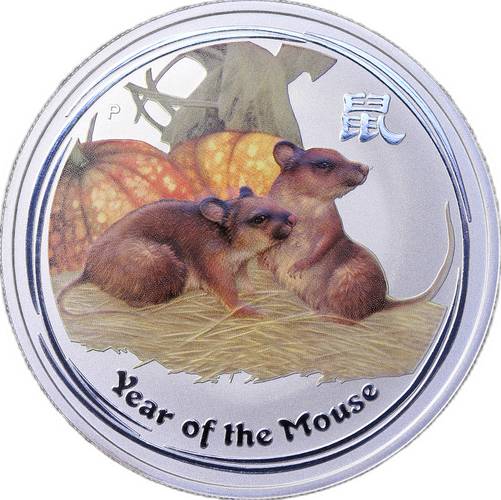 Монета 1 доллар 2008 Год Мыши/крысы Лунар 2 цветная Австралия