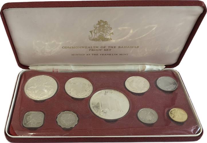 Набор монет 1, 5, 10, 15, 25, 50 центов 1, 2, 5 долларов 1974 PROOF серебро Багамские острова Багамы