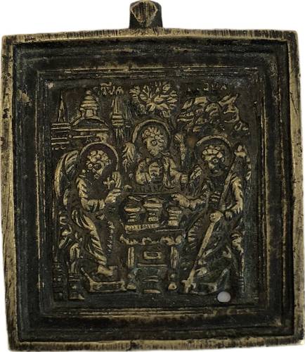 Икона меднолитная Троица Ветхозаветная 54х63 мм 74,5 гр