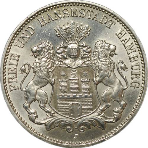 Монета 3 марки 1913 J Гамбург Германия