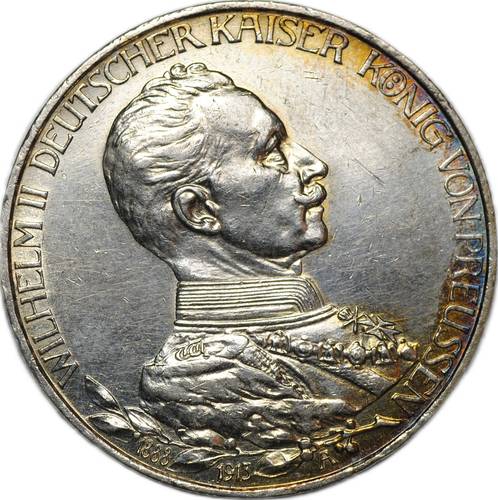 Монета 3 марки 1913 A 25 лет правления Вильгельма II Пруссия Германия