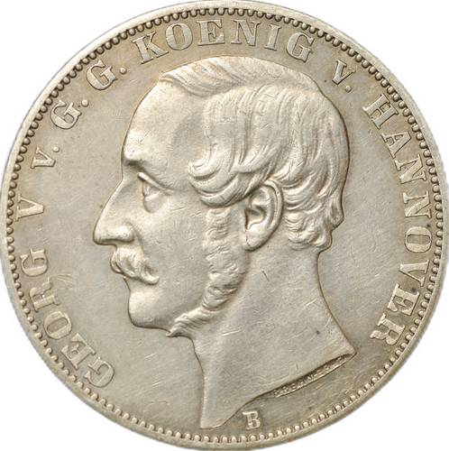 Монета 1 союзный талер 1866 B Ганновер Германия