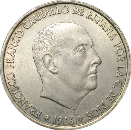 Монета 100 песет 1966 (66) Испания