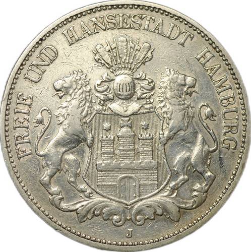 Монета 5 марок 1901 J Гамбург Германия