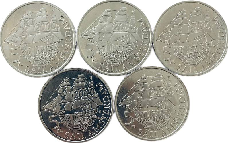 Набор 5 флоринов 2000 Амстердам Корабли Нидерланды 5 монет