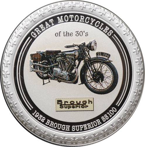 Монета 2 доллара 2007 Великие мотоциклы Brough Superior 1932 Острова Кука