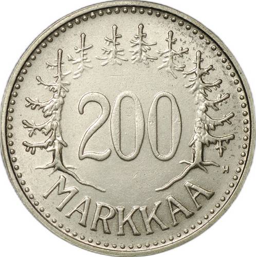 Монета 200 марок 1956 H Финляндия