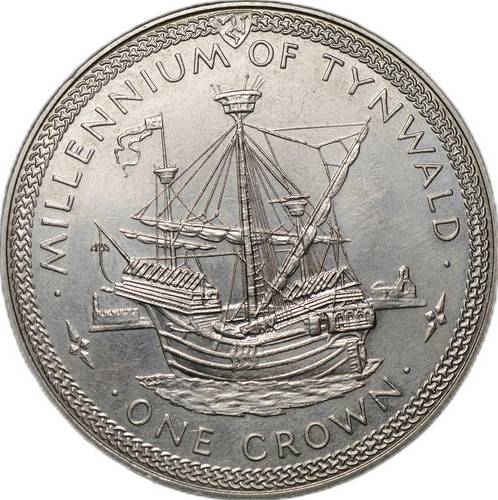 Монета 1 крона 1979 1000 лет Тинвальду - Драккар медно-никель Остров Мэн