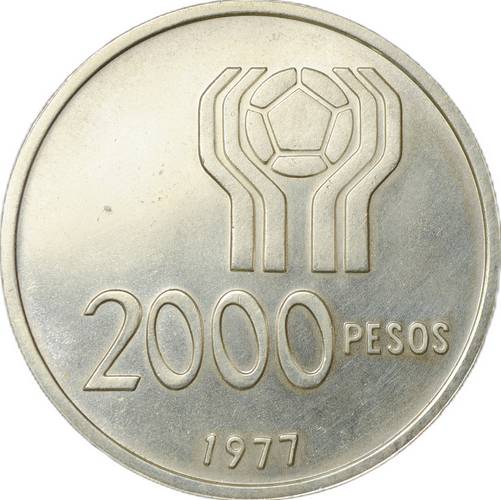 Монета 2000 песо 1977 Чемпионат мира по футболу 1978 Аргентина